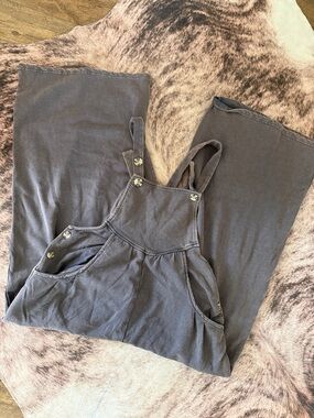 easel Charcoal Gray Wide-Leg Button Strap Jumpsuit